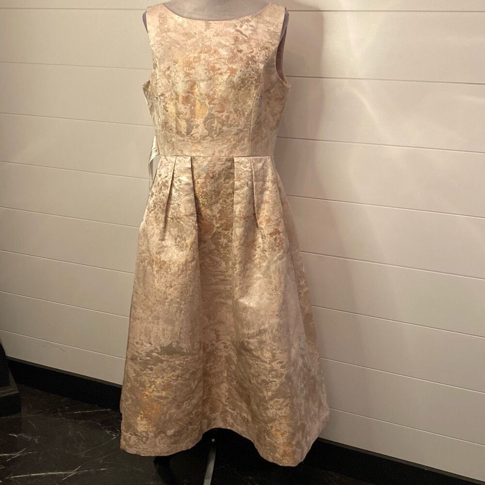 Kay Unger Elsa Metallic Floral A-Line Midi Dress - Soft Blush